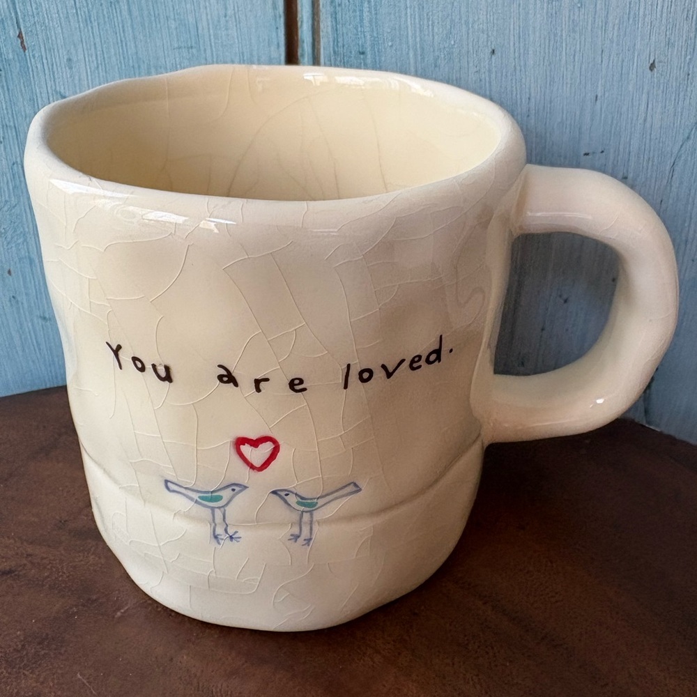 Cream-Colored Mug with Heart & Bird and Saying: “You are loved” - Picture 3 of 8